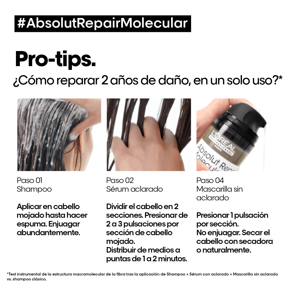 L’Oréal Professionnel Absolut Repair Molecular Shampoo 500ml – Reparación profunda y fuerza para cabello y pelo muy dañado.