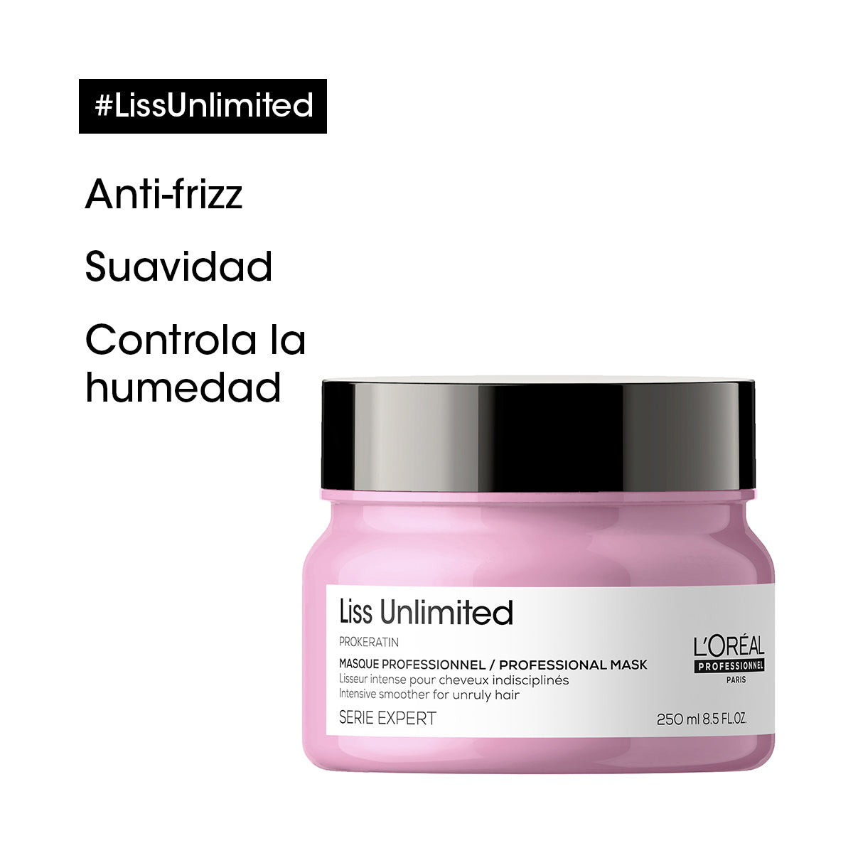 L’Oréal Professionnel Liss Unlimited Mascarilla 250ml – Nutrición profunda y control antifrizz para cabello rebelde.