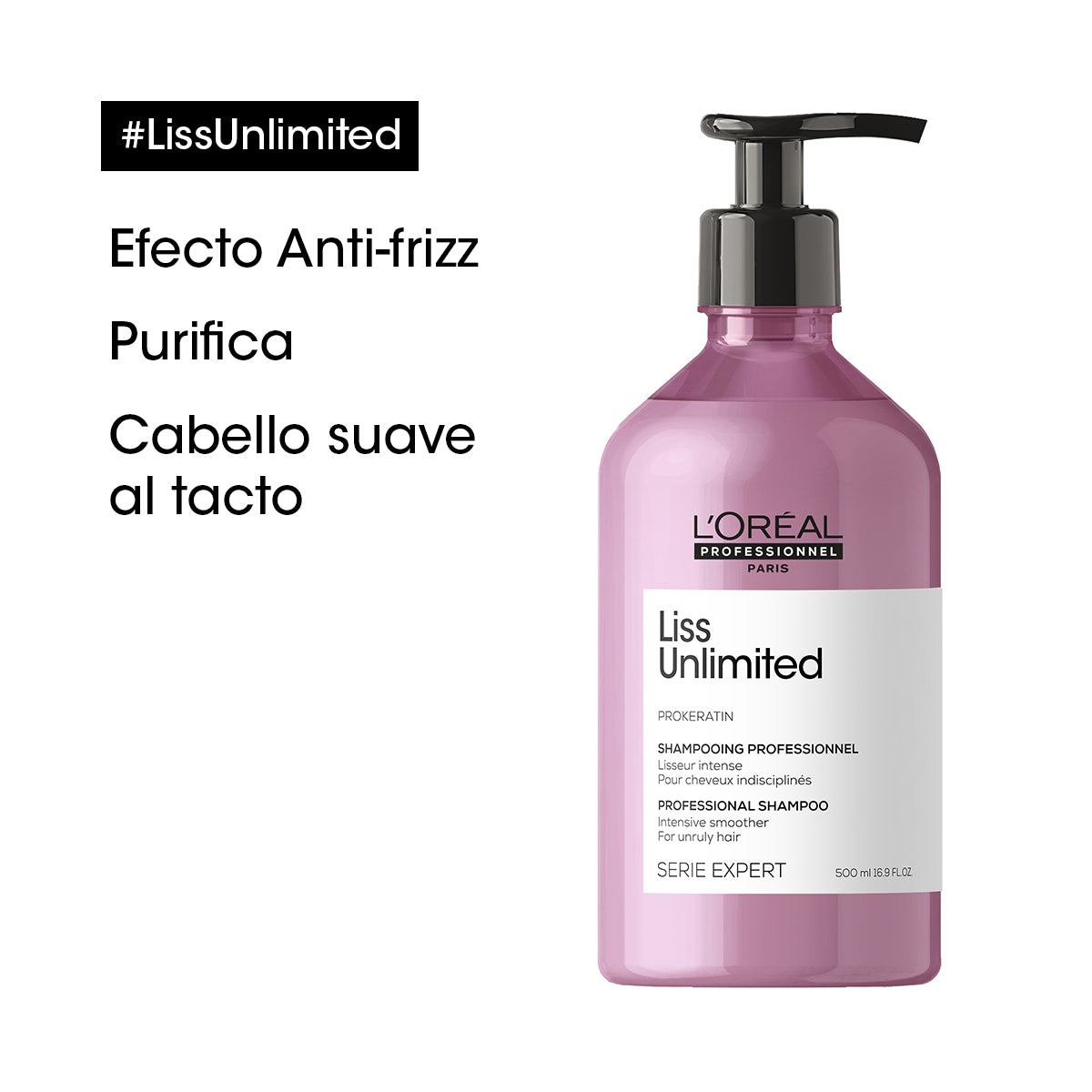 L’Oréal Professionnel Liss Unlimited Shampoo 500ml – Control antifrizz y suavidad de larga duración para cabello rebelde.