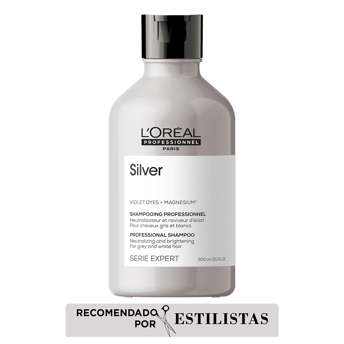 L’Oréal Professionnel Silver | Shampoo 300ml Neutralización de Reflejos Amarillos y Brillo para Cabello Gris o Rubio