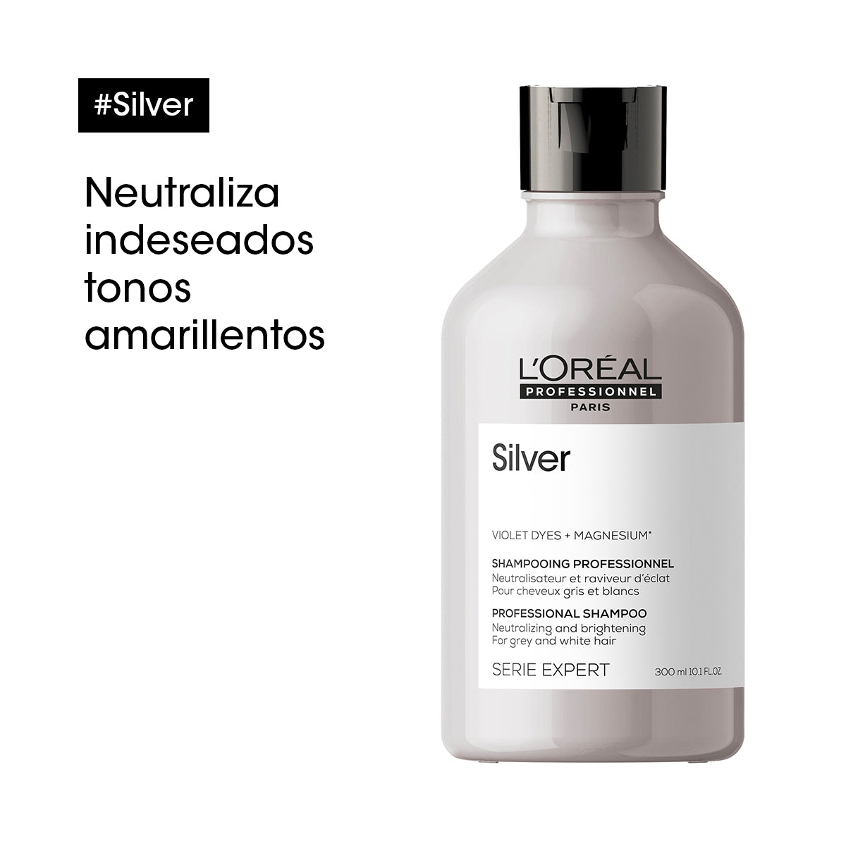L’Oréal Professionnel Silver | Shampoo 300ml Neutralización de Reflejos Amarillos y Brillo para Cabello Gris o Rubio