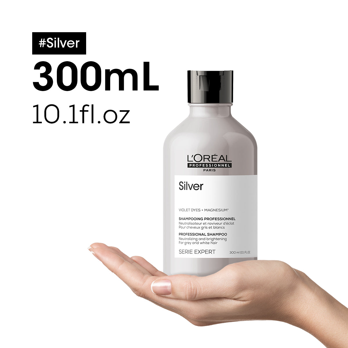 L’Oréal Professionnel Silver | Shampoo 300ml Neutralización de Reflejos Amarillos y Brillo para Cabello Gris o Rubio