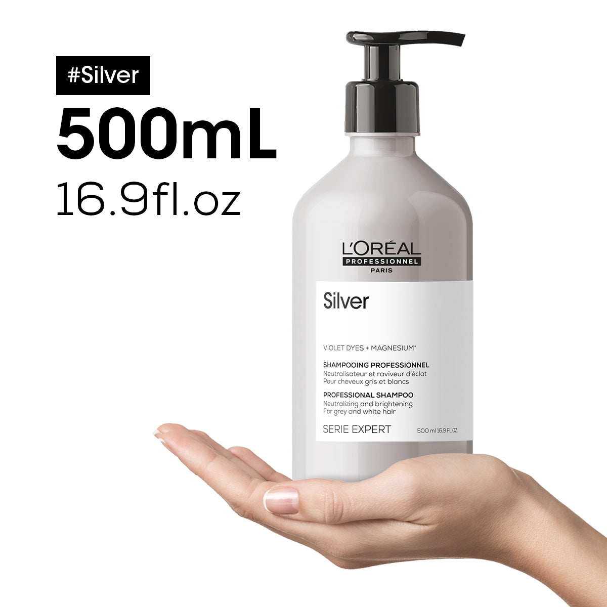 L’Oréal Professionnel Silver | Shampoo 500ml Neutralización de Reflejos Amarillos y Brillo para Cabello Gris o Rubio