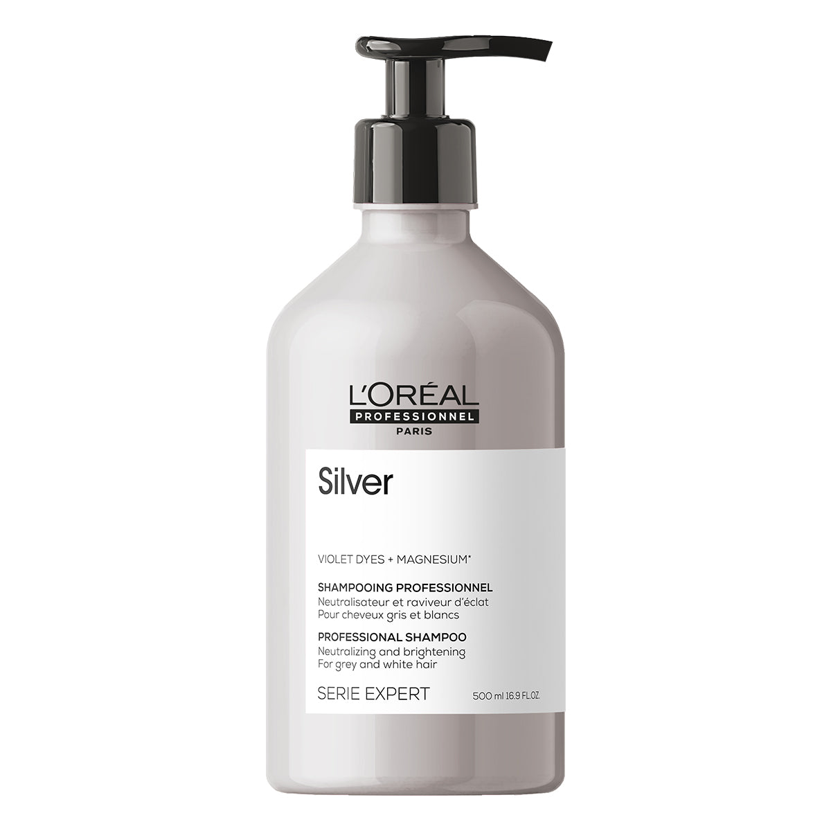 L’Oréal Professionnel Silver | Shampoo 500ml Neutralización de Reflejos Amarillos y Brillo para Cabello Gris o Rubio