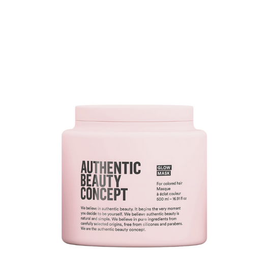Authentic Beauty Concept Glow Mask 500ml – Mascarilla profesional vegana protectora de color con extracto de dátil y canela para cabello teñido.