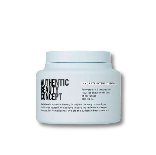 Authentic Beauty Concept Hydrate Intense Treatment 200ml – Tratamiento hidratante profundo vegano con extracto de mango y albahaca para cabello seco o deshidratado.