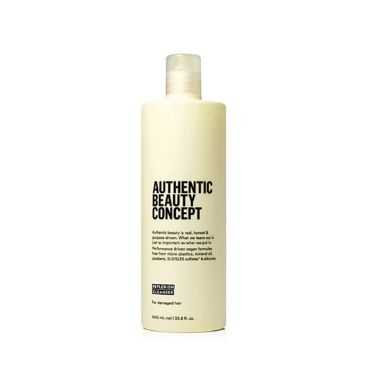 Authentic Beauty Concept Replenish Cleanser Shampoo 1000ml – Shampoo profesional reparador vegano para cabello dañado con extracto de arce y nuez de pecán.