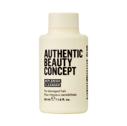 Authentic Beauty Concept Replenish Cleanser 50ml – Shampoo vegano reparador en tamaño travel para cabello dañado.