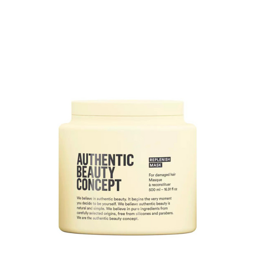 Authentic Beauty Concept Replenish Mask 500ml – Mascarilla profesional reparadora vegana para cabello dañado con extracto de arce y nuez de pecán.