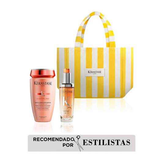 Kit Discipline Kérastase Summer | Bain Fluidealiste 250ml + Aceite Oléo Relax 75ml + Tote Bag Edición Yellow & White