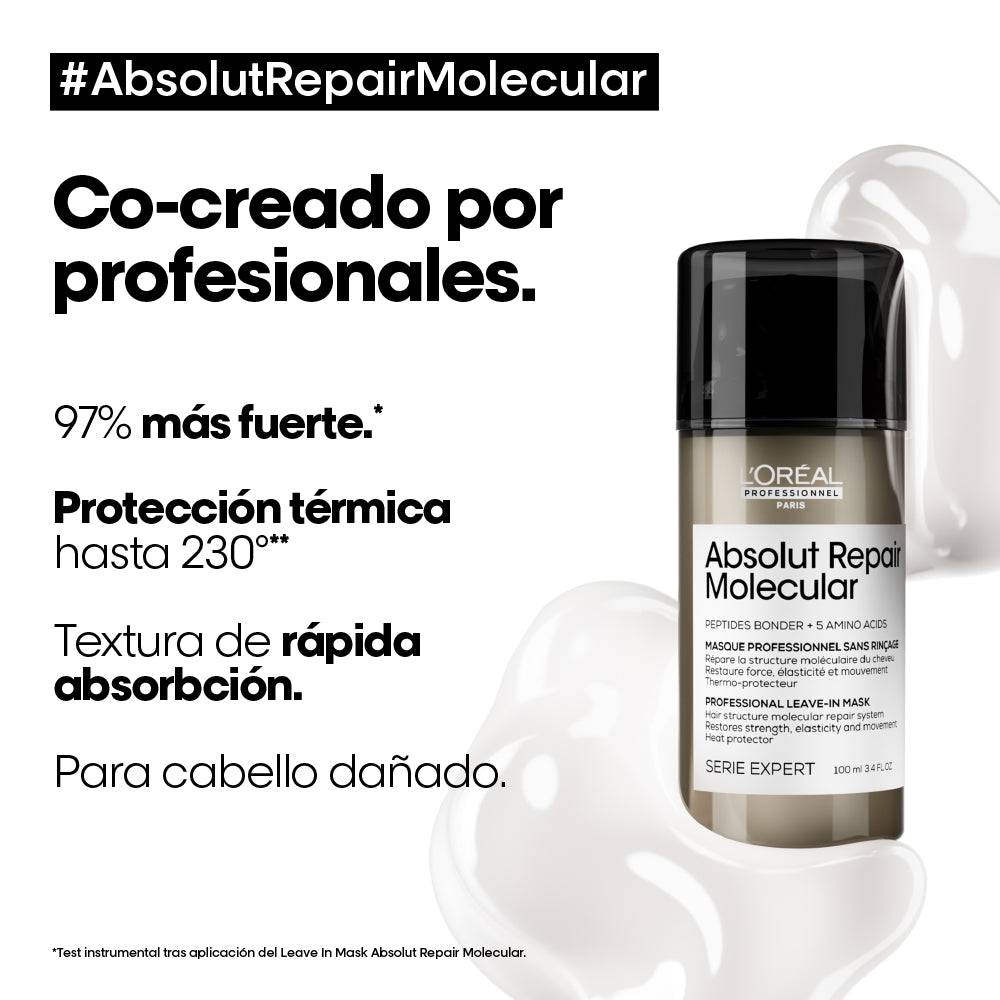 L’Oréal Professionnel Absolut Repair Molecular Leave-in Termoprotector 100ml – Reparación y protección térmica para cabello y pelo muy dañado. -tatan peluqueria colombia