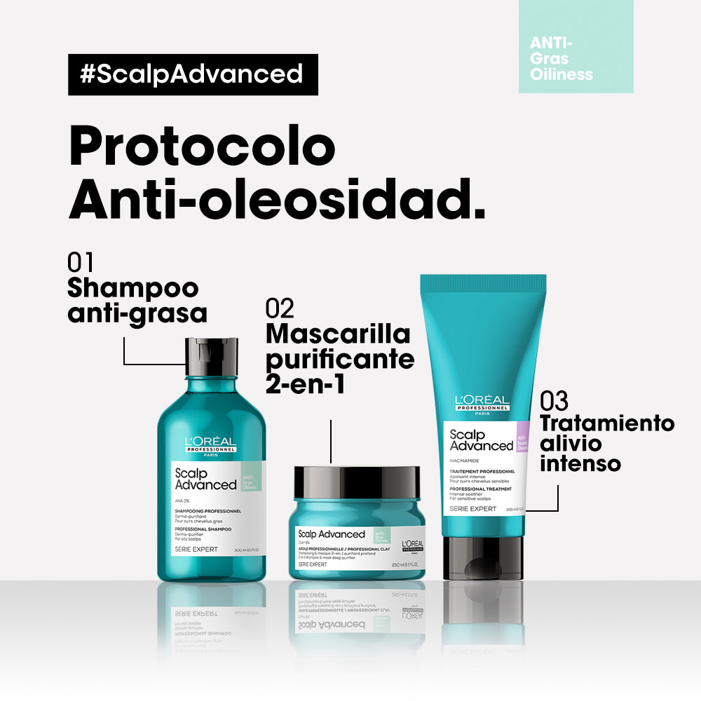 L’Oréal Professionnel Scalp Advanced | Shampoo Anti Grasa 300ml Limpieza Purificante y Control de Sebo