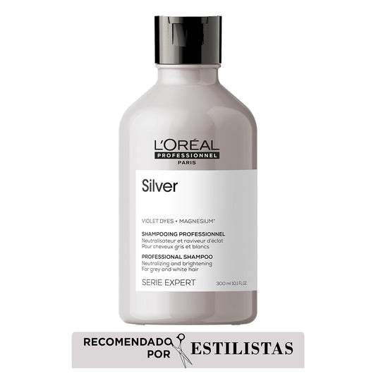 L’Oréal Professionnel Silver | Shampoo 300ml Neutralización de Reflejos Amarillos y Brillo para Cabello Gris o Rubio