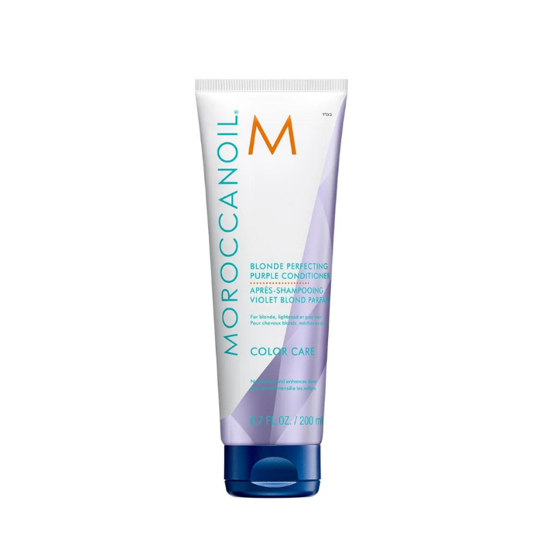 Moroccanoil Blonde Perfecting Purple Conditioner 200ml – Acondicionador violeta con aceite de argán para neutralizar tonos amarillos o cobrizos. Distribuidor autorizado Tatán Peluquería Colombia