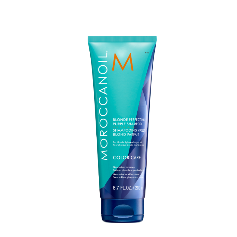 Moroccanoil Blonde Perfecting Purple Shampoo 200ml – Shampoo violeta con aceite de argán para neutralizar tonos amarillos o cobrizos. Distribuidor autorizado Tatán Peluquería Colombia
