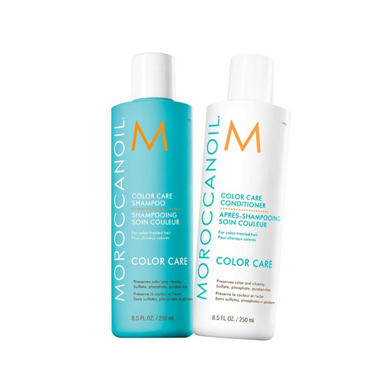 Moroccanoil Color Care Duo 250ml – Shampoo y acondicionador con aceite de argán para proteger y prolongar el color del cabello. Distribuidor autorizado Tatán Peluquería Colombia.