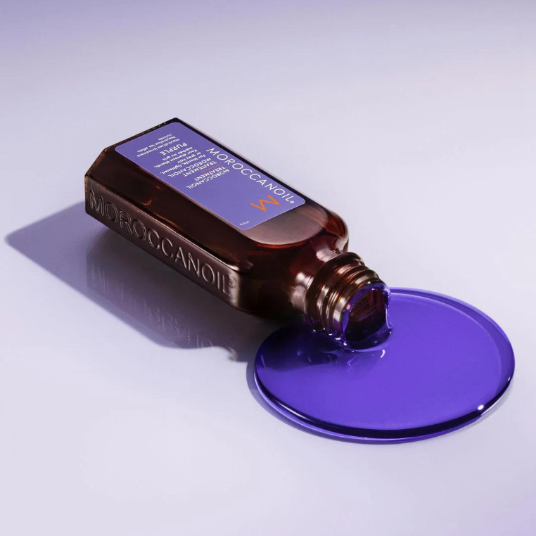 Moroccanoil Purple Treatment 50ml – Aceite capilar con pigmento violeta para neutralizar tonos cobrizos o amarillos. Distribuidor autorizado Tatán Peluquería Colombia